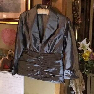 Elegant Gray Satin Blazer with Zipper on side